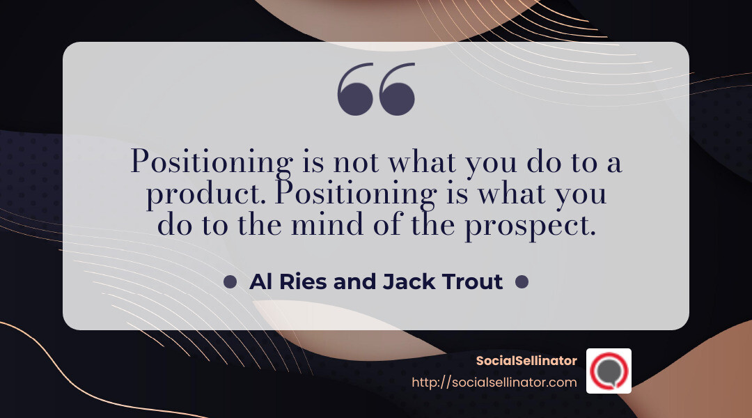 “Positioning is not what you do to a product. Positioning is what you do to the mind of the prospect.” - Al Ries and Jack Trout - Messaging & Positioning Template infographic simple-quote-landscape-dark
