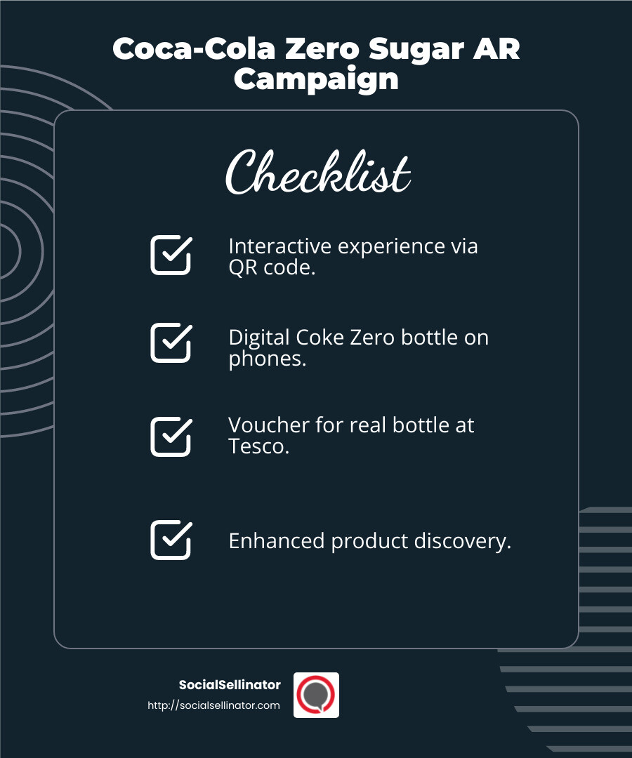 Coca-Cola's innovative use of AR in marketing - augmented reality social media campaigns infographic checklist-dark-blue