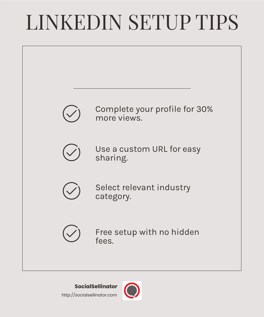 Pages with complete profile information get 30% more weekly views - LinkedIn business page development infographic checklist-light-beige