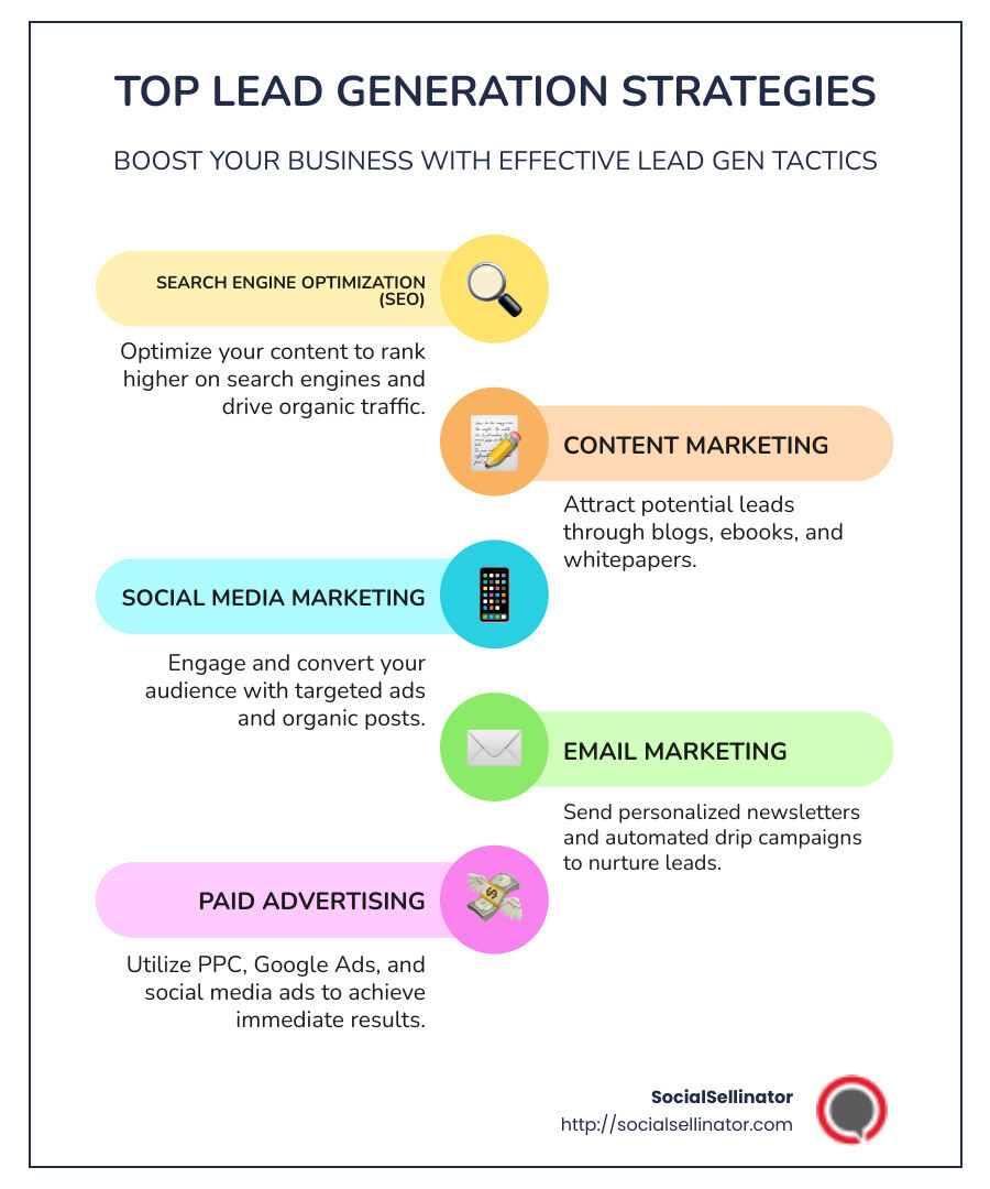 Lead Generation Strategies Infographic - lead gen strategy infographic infographic-line-5-steps-colors