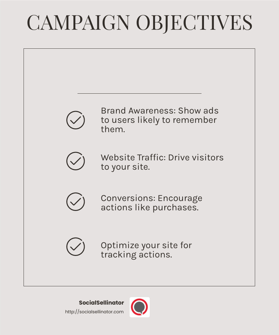 Choosing the right campaign objective is crucial for success. - how to advertise on facebook infographic checklist-light-beige