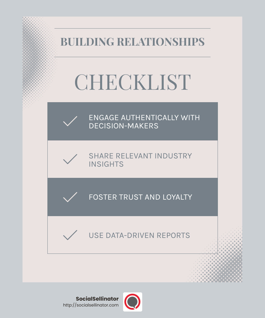 Building relationships through social media - b2b social media marketing infographic checklist-light-blue-grey