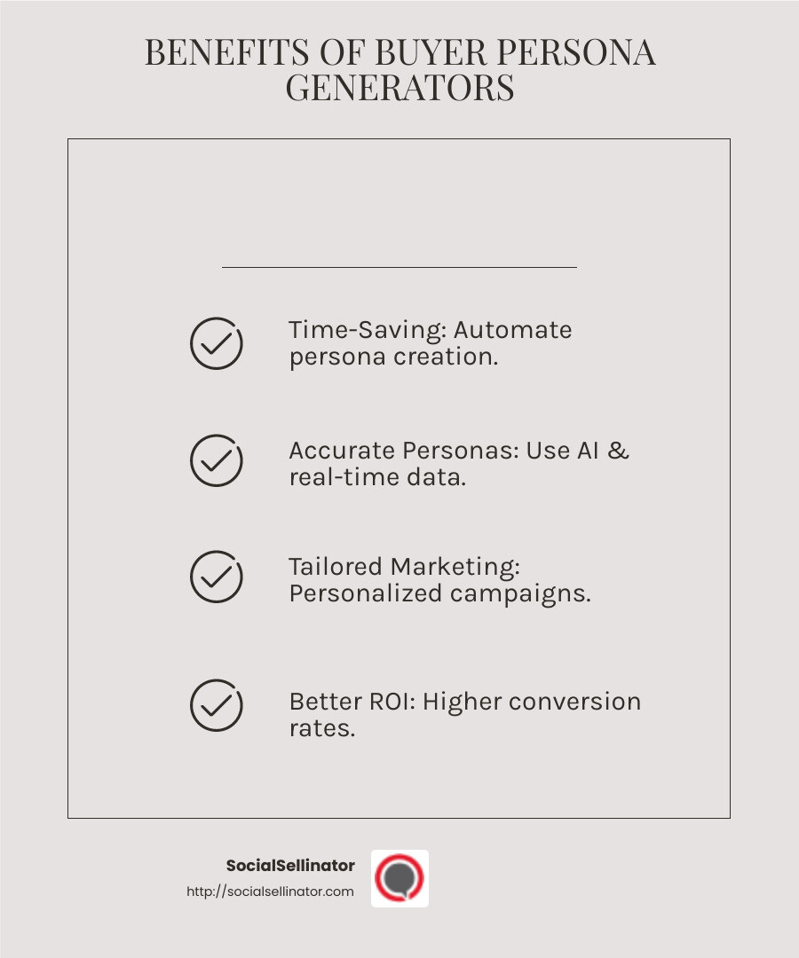 Using a buyer persona generator can lead to a higher return on investment (ROI) - buyer persona generator infographic checklist-light-beige