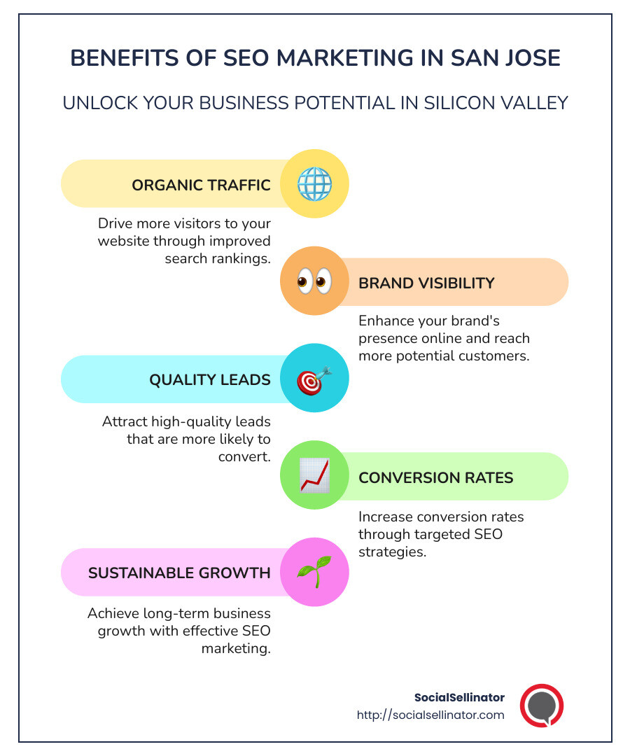 Importance of SEO in San Jose - SEO marketing San Jose infographic infographic-line-5-steps-colors