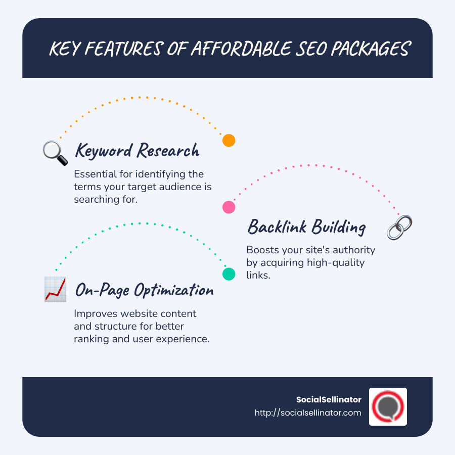 Affordable SEO Package Features - Affordable SEO packages infographic infographic-line-3-steps-blues-accent_colors