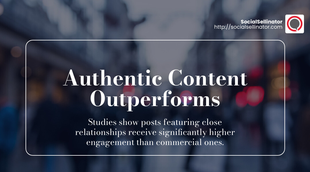 Posts showing authenticity receive higher engagement - Instagram brand engagement infographic simple-stat-landscape-blurry-bg