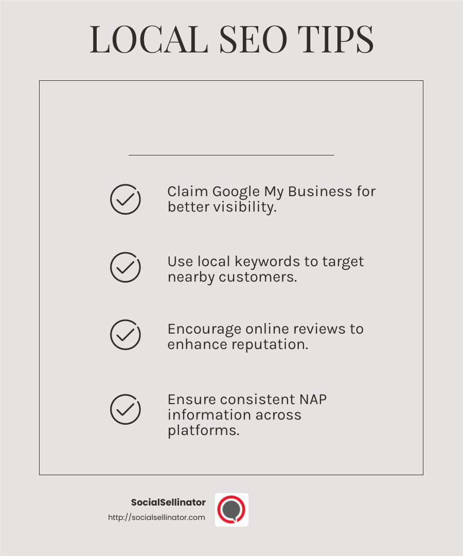 Local SEO tips - website and seo services near me infographic checklist-light-beige