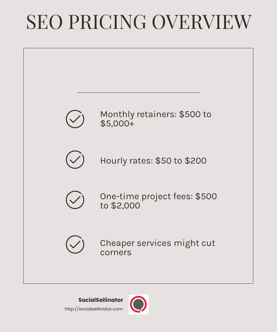 SEO pricing can vary based on the scope of work and expertise required. - seo expert los angeles infographic checklist-light-beige