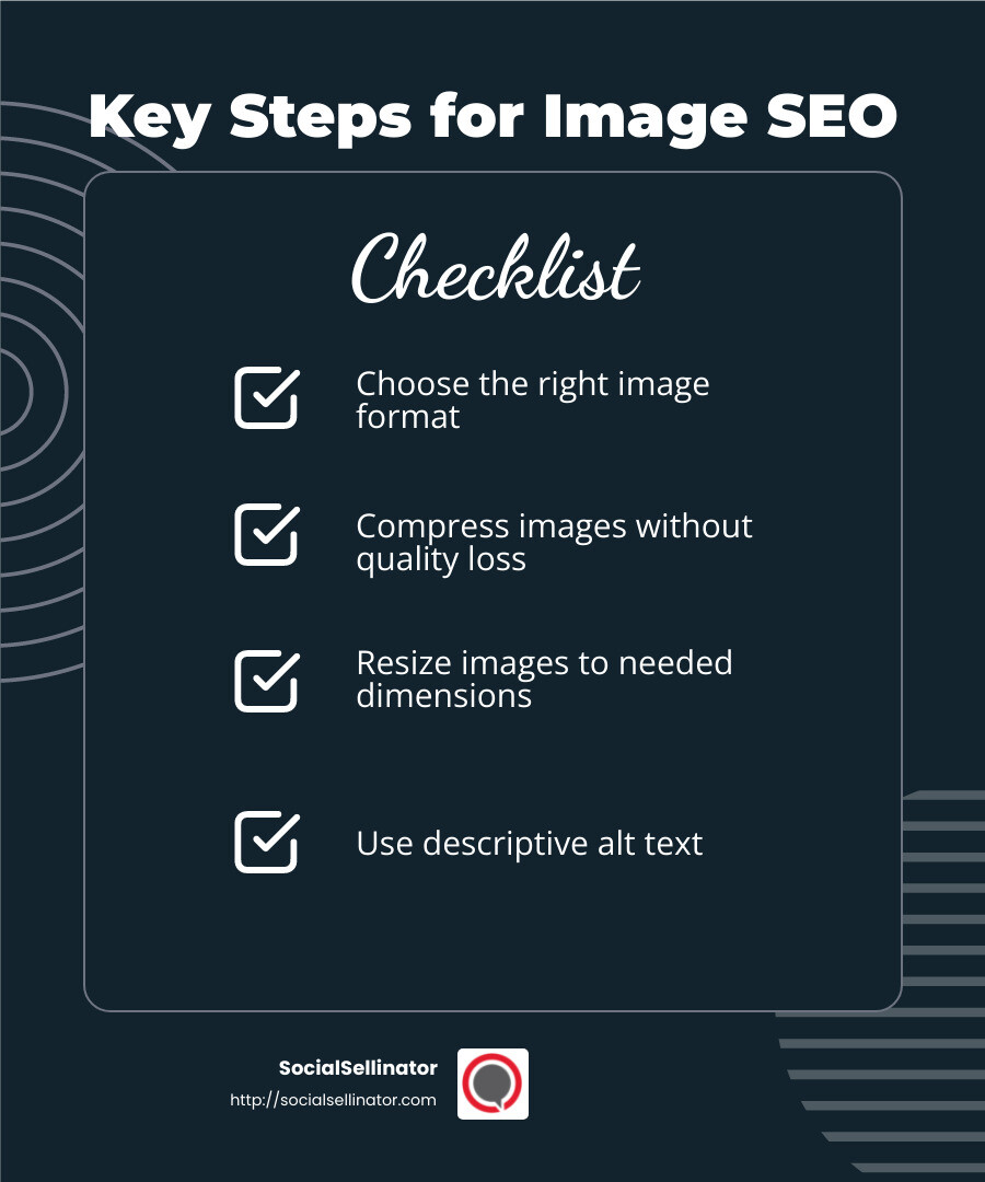 Image SEO Tip: Use Descriptive Alt Text - How to optimize images for SEO? infographic checklist-dark-blue