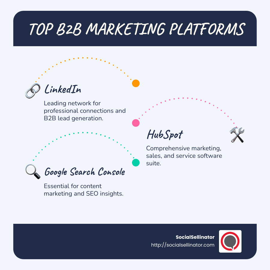 Comparison of top B2B marketing tools showing features and benefits - best b2b marketing platforms infographic infographic-line-3-steps-blues-accent_colors
