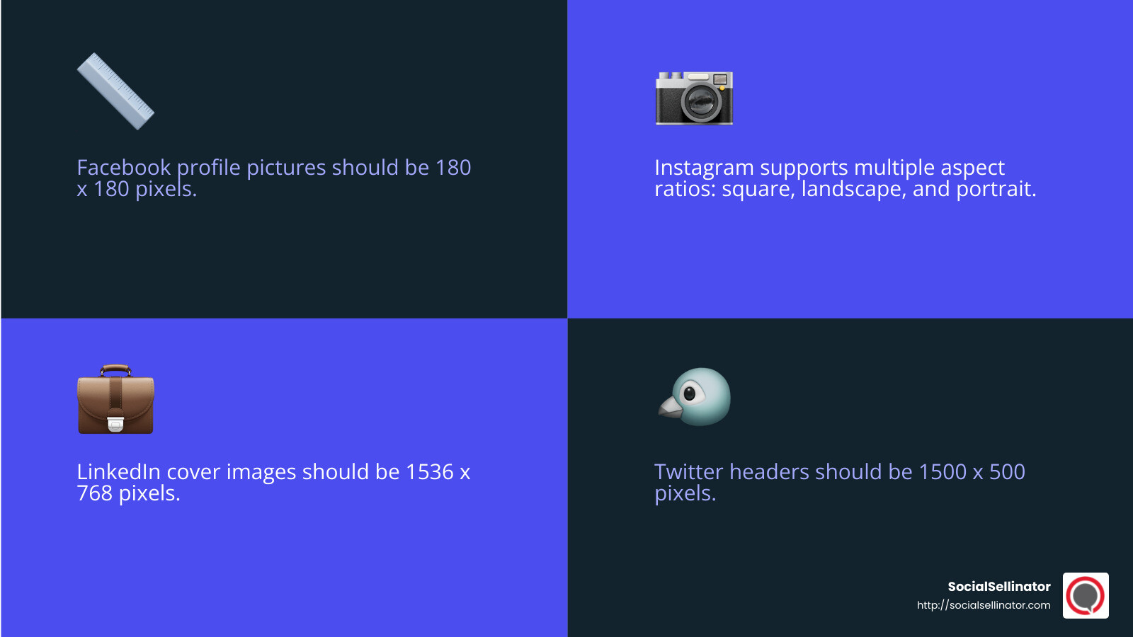 Optimal Image Sizes for Social Media - Social Media Cheat Sheet for Businesses infographic 4_facts_emoji_blue