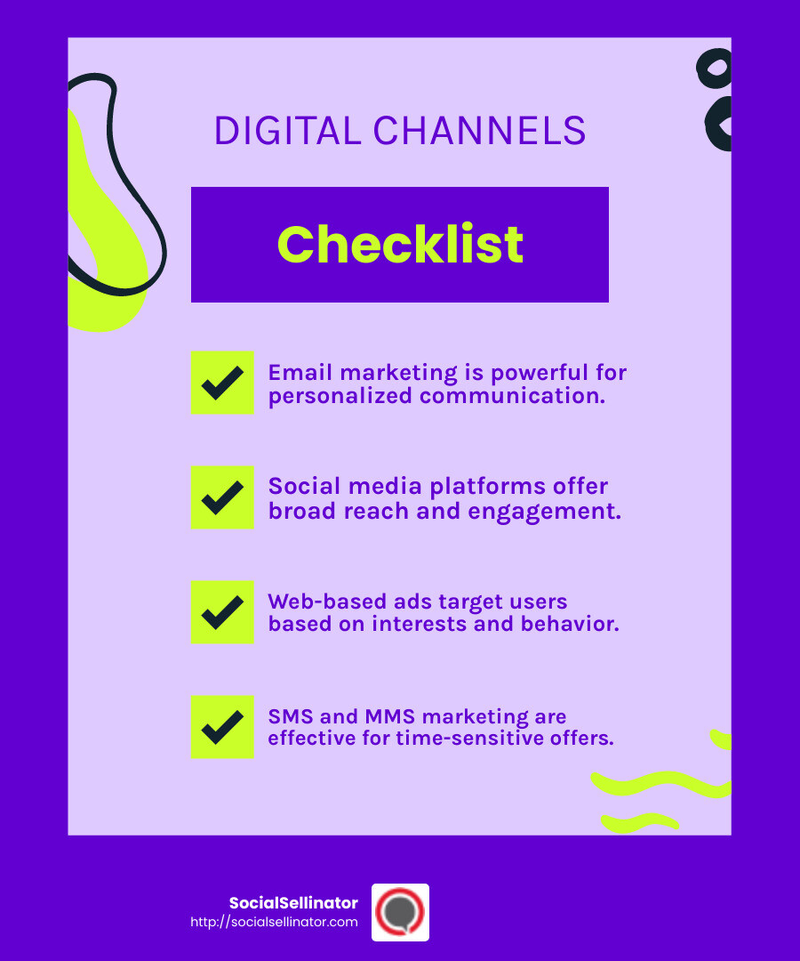Digital Communication Channels - digital advertising solutions infographic checklist-fun-neon