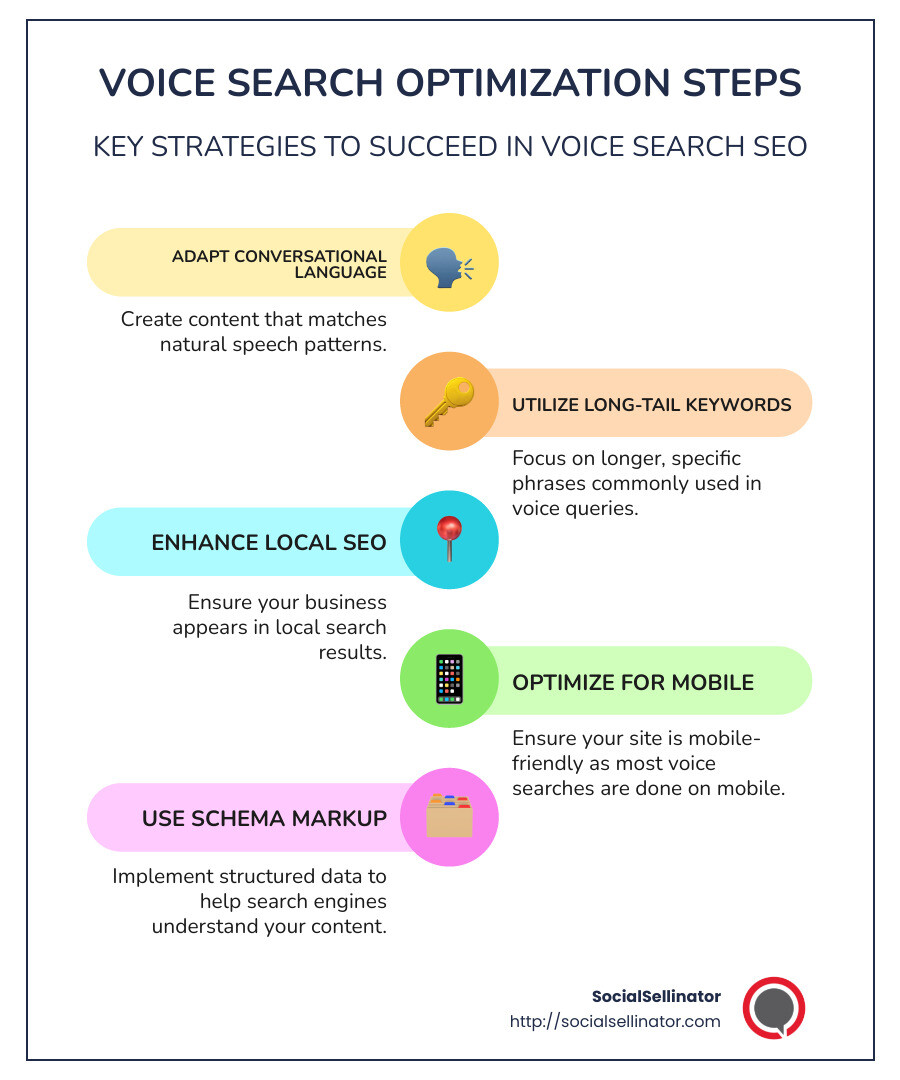 Infographic showing stats on voice search growth and optimization benefits - How to optimize for voice search SEO? infographic infographic-line-5-steps-colors