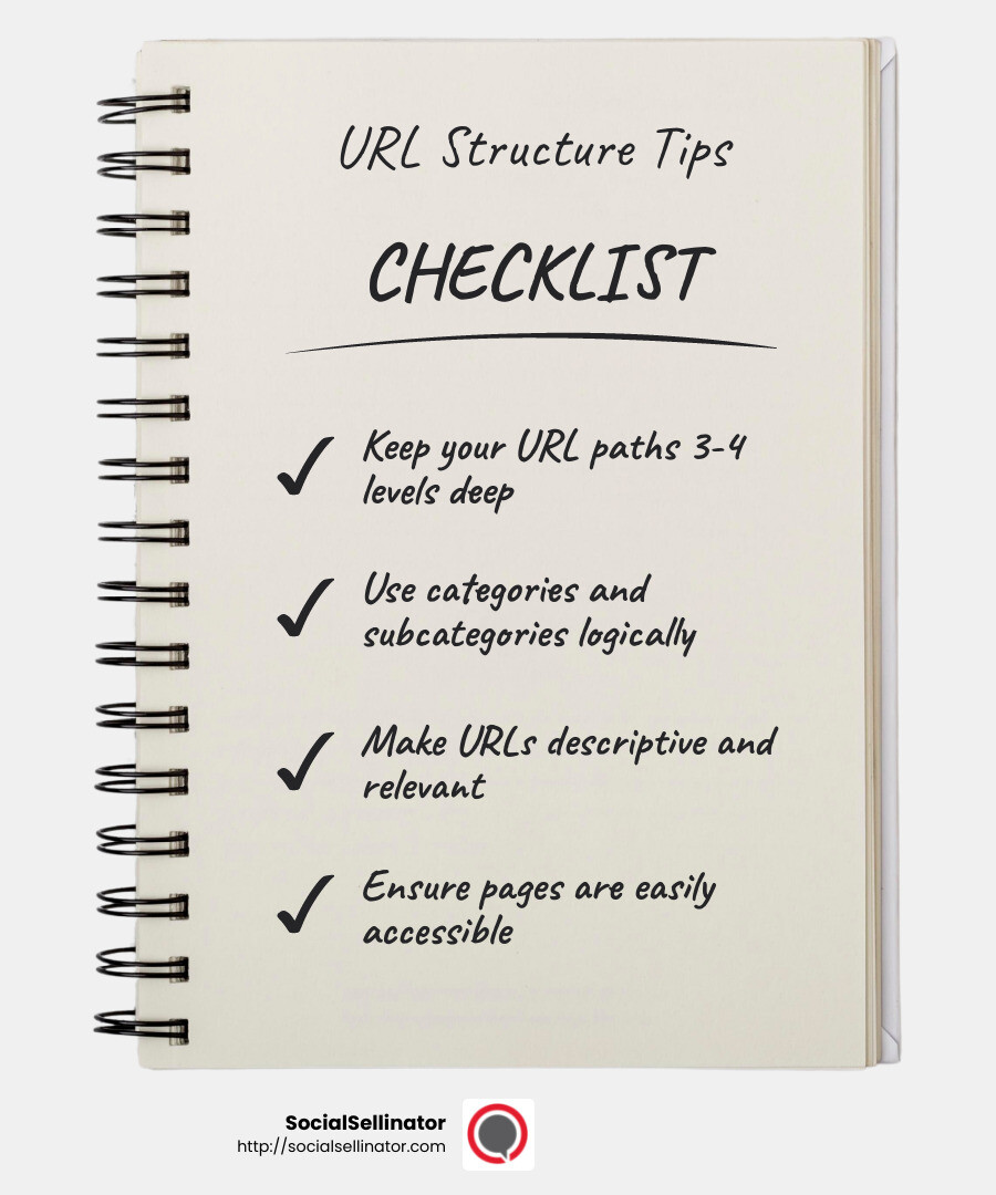 Logical URL Structure - How to create SEO-friendly URLs? infographic checklist-notebook