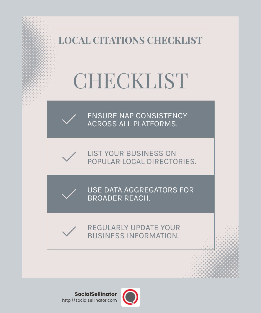 Consistent local citations can boost your visibility in search results. - How to improve local search rankings? infographic checklist-light-blue-grey