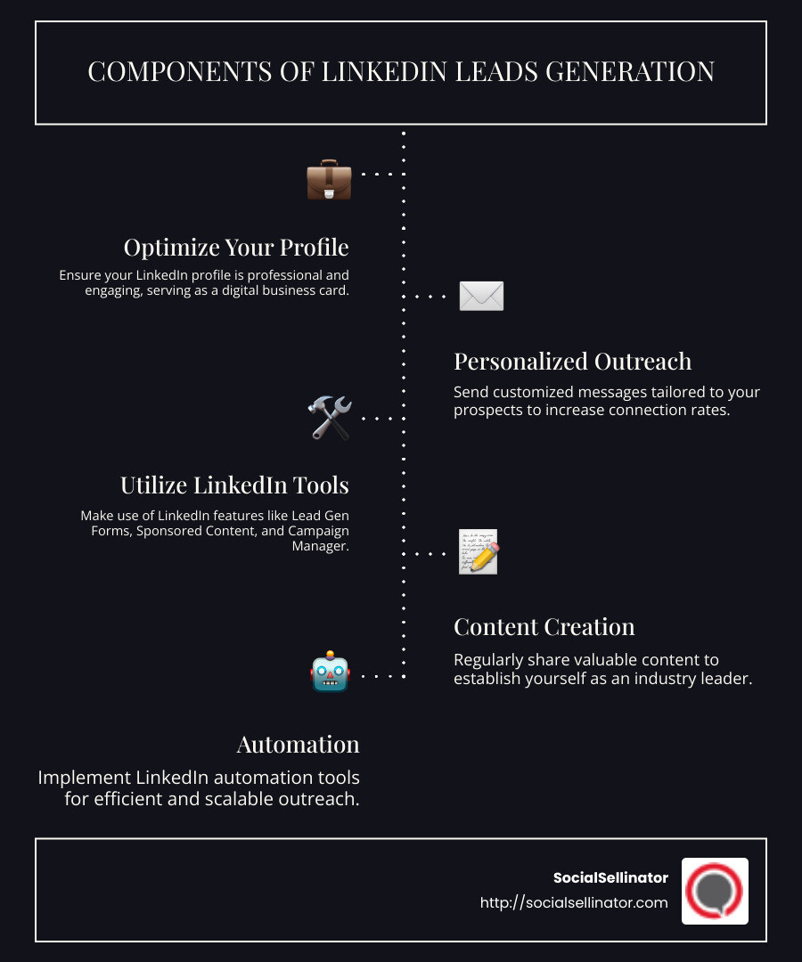 Components of LinkedIn Leads Generation - linkedin leads generation infographic infographic-line-5-steps-dark