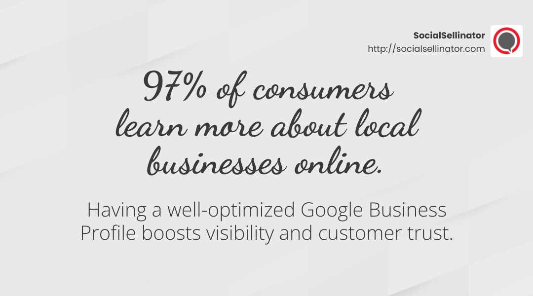 97% of consumers learn more about local businesses online than anywhere else. - website optimization near me infographic simple-stat-landscape-light