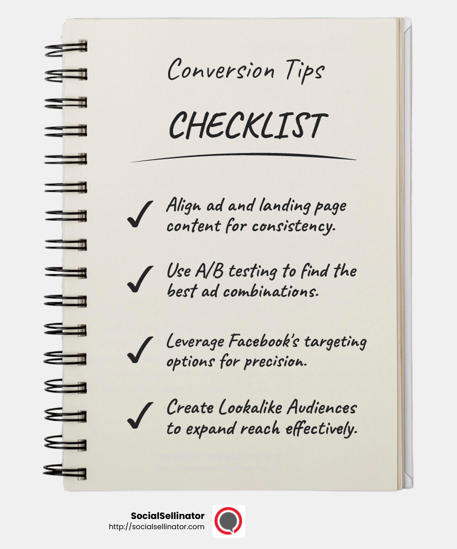 Conversion Rate Optimization - facebook ads conversion optimization infographic checklist-notebook