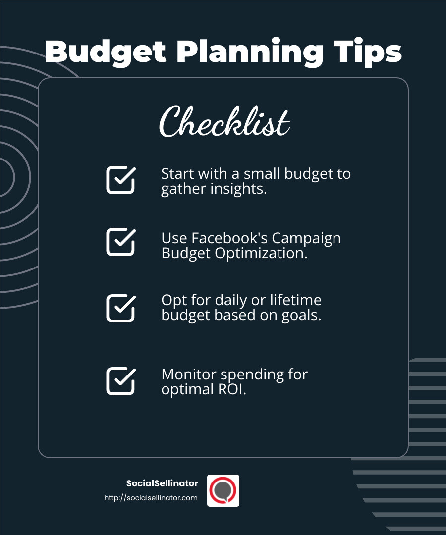 Facebook's Campaign Budget Optimization can help efficiently allocate your budget across ad sets - Facebook ad campaign management infographic checklist-dark-blue