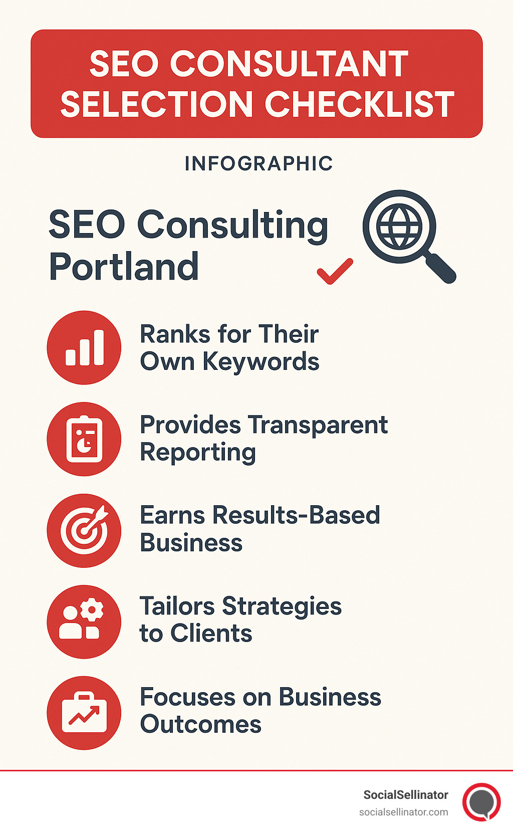 SEO consultant selection checklist infographic - SEO consulting Portland infographic