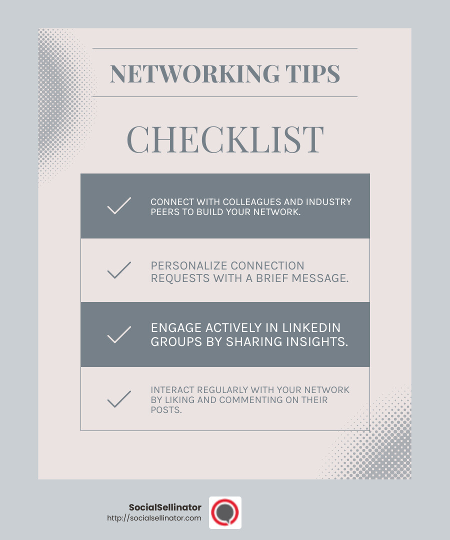Building and Engaging Your Network on LinkedIn - a how to guide on linkedin lead generation infographic checklist-light-blue-grey
