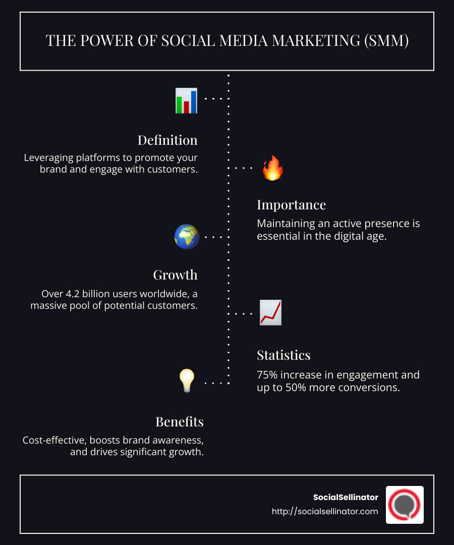 A brief overview of SMM - marketing smm infographic infographic-line-5-steps-dark