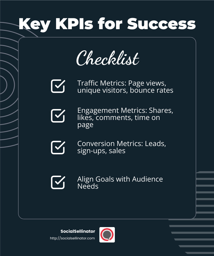 KPIs are the guiding stars of your content marketing journey. They help you track success and make informed decisions. - content marketing strategy infographic checklist-dark-blue