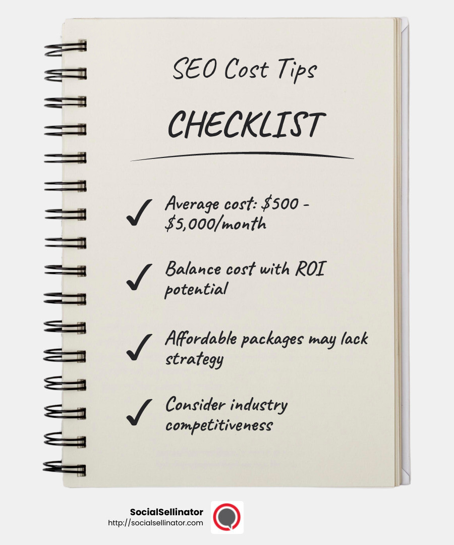 SEO cost considerations - SEO for Local Businesses in San Jose infographic checklist-notebook