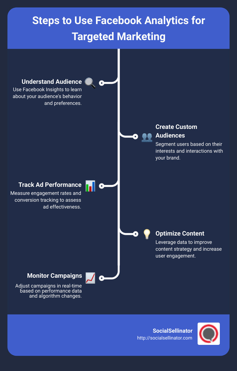 steps to use facebook analytics - facebook analytics for targeted marketing infographic infographic-line-5-steps
