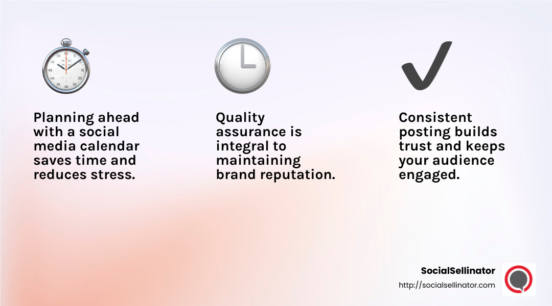 Quality assurance is crucial for maintaining brand reputation. - Creating a social media calendar infographic 3_facts_emoji_light-gradient