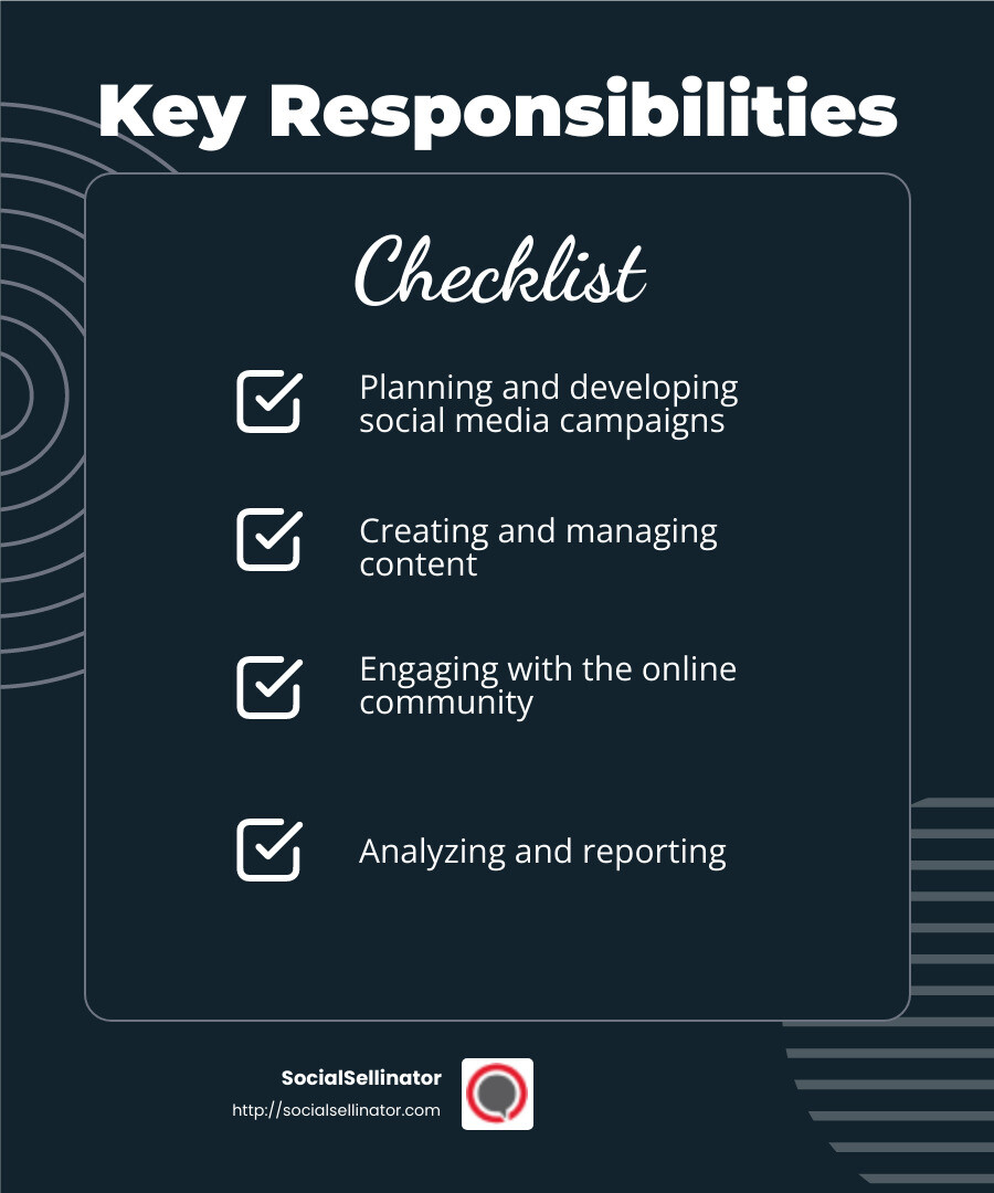 social media analytics - what do social media managers do infographic checklist-dark-blue