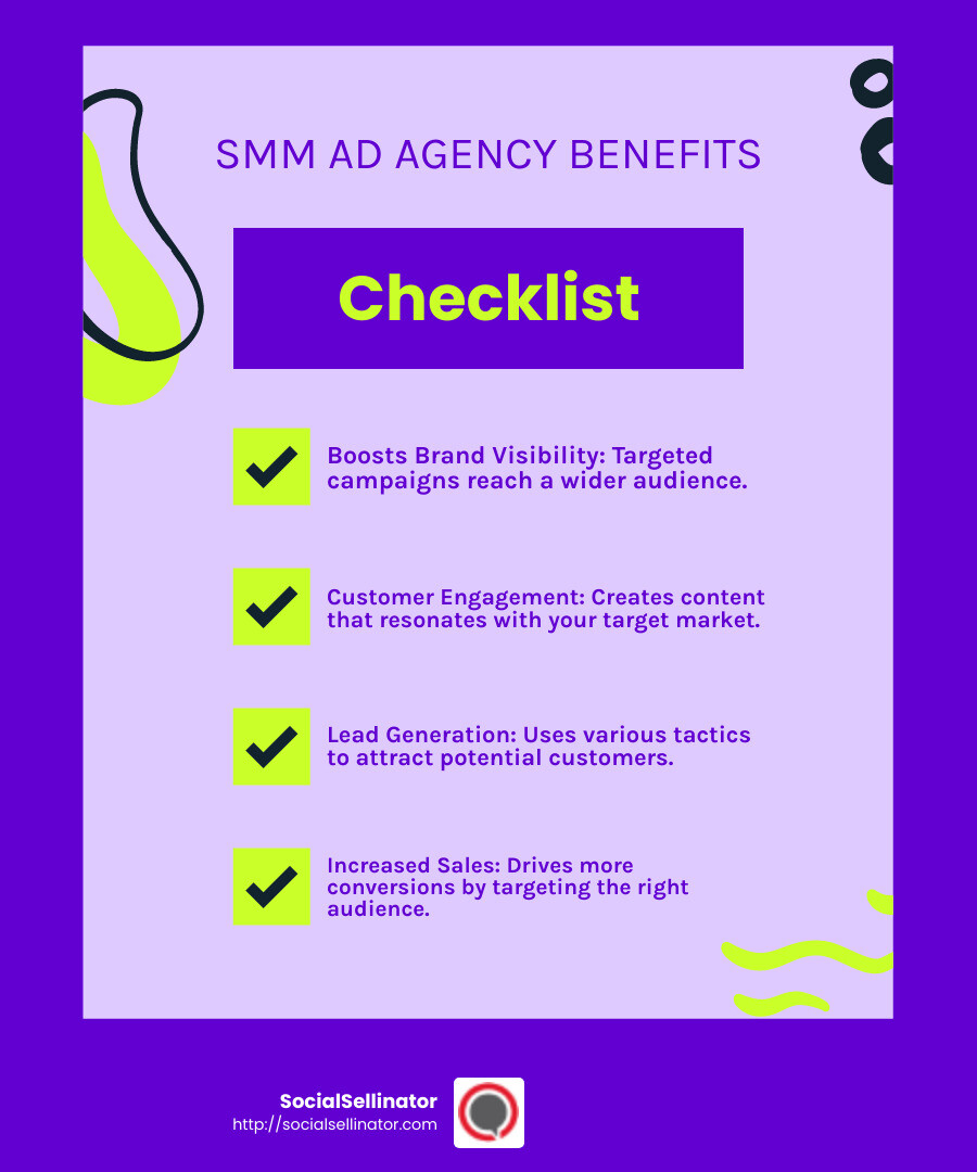 SEO Benefits - smm ad agency infographic checklist-fun-neon
