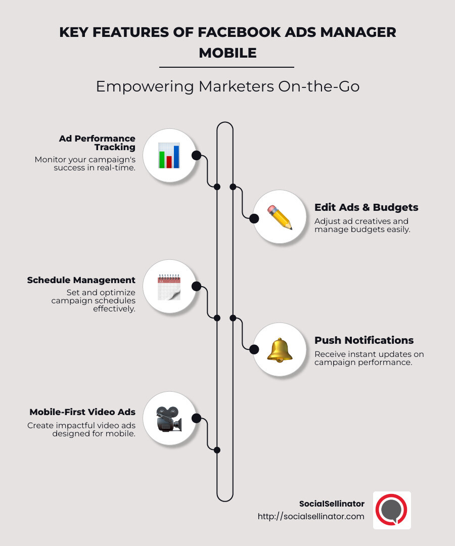 Overview of Features and Benefits of Facebook Ads Manager Mobile - facebook ads manager mobile infographic infographic-line-5-steps-neat_beige