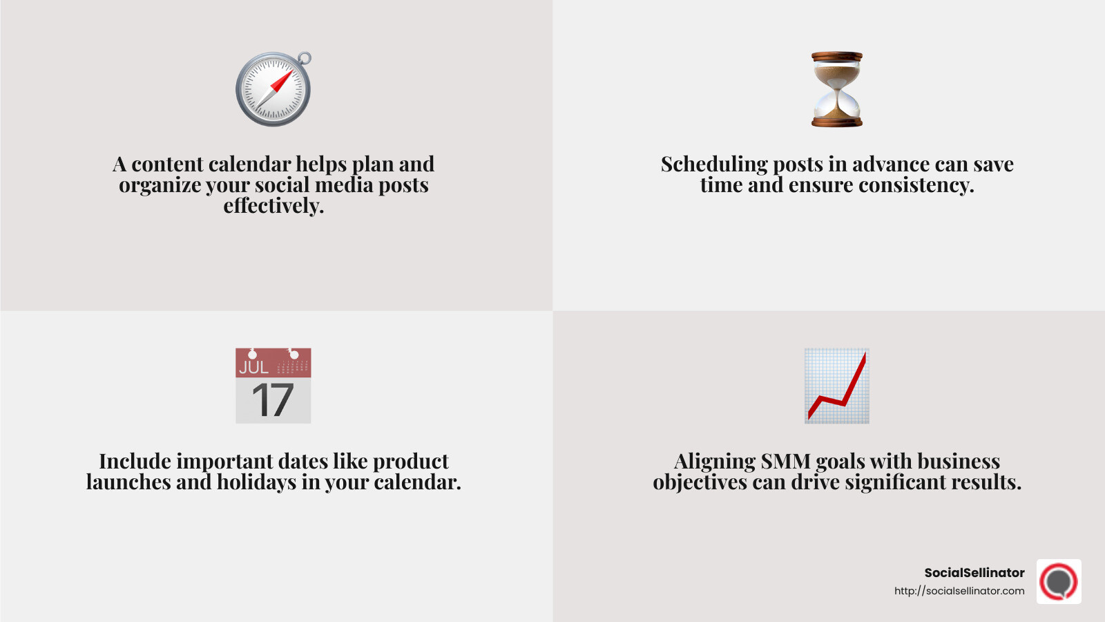 Using a content calendar can streamline your SMM efforts and ensure consistent engagement - marketing smm infographic 4_facts_emoji_grey