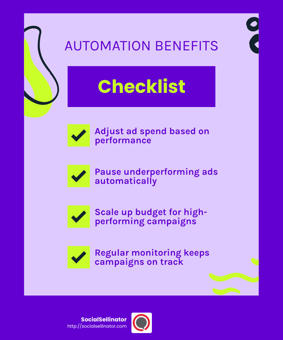 Automation Benefits - Facebook ad optimization tips infographic checklist-fun-neon