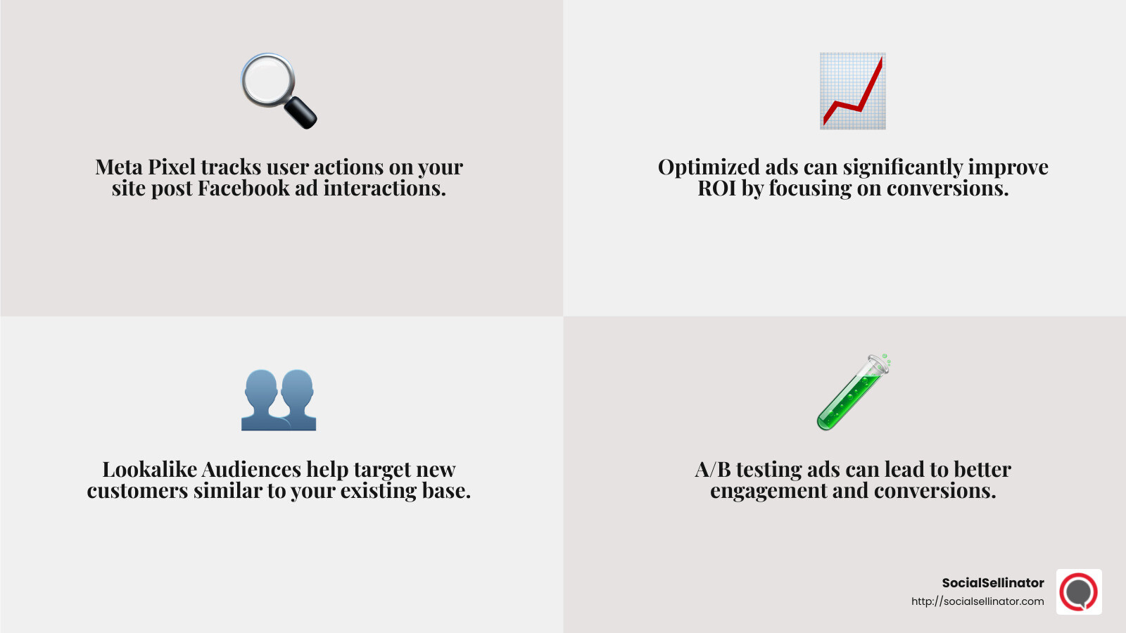 Meta Pixel: Key to Tracking Conversions and ROI - facebook ads optimization tool infographic 4_facts_emoji_grey