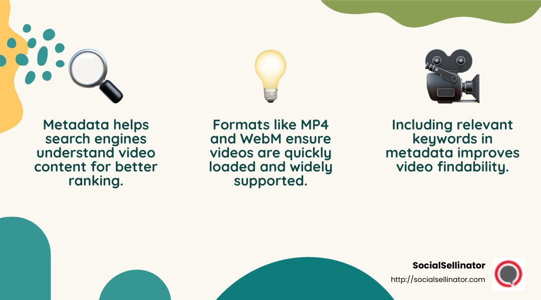 Using metadata effectively can significantly boost your video's search performance. - Video SEO optimization infographic 3_facts_emoji_nature