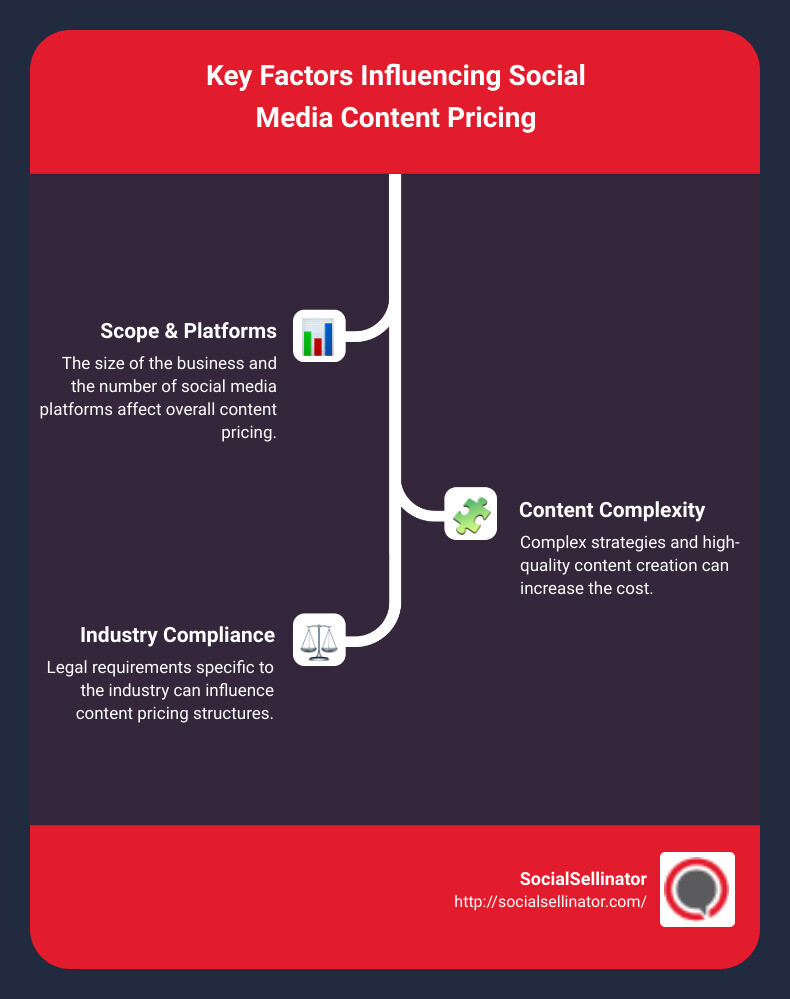 Infographic showing factors affecting social media pricing - pricing for social media content infographic infographic-line-3-steps