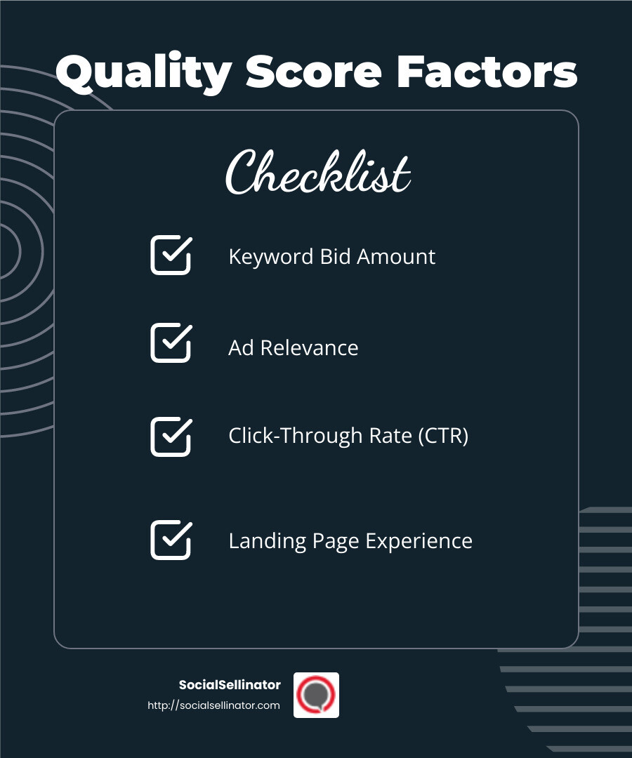 Quality Score Factors - google adwords ppc infographic checklist-dark-blue