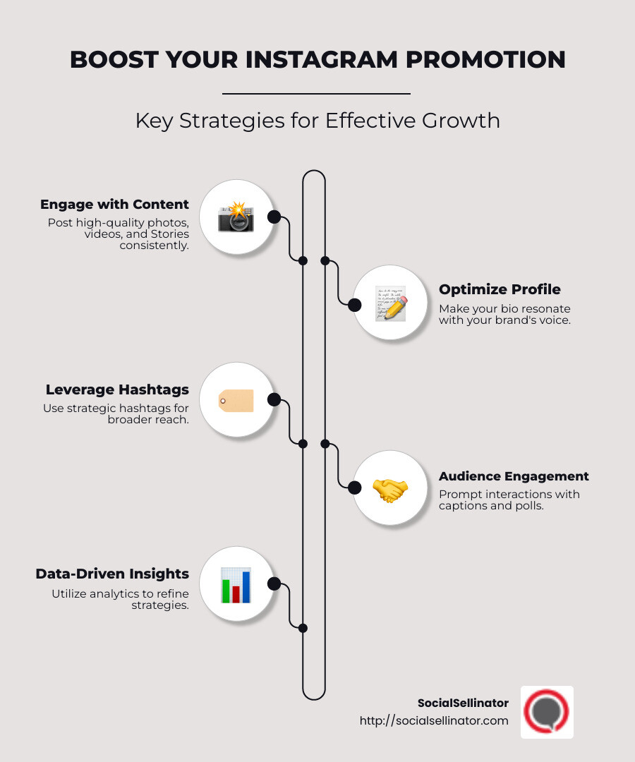 Instagram promotion strategies infographic - Instagram account promotion infographic infographic-line-5-steps-neat_beige