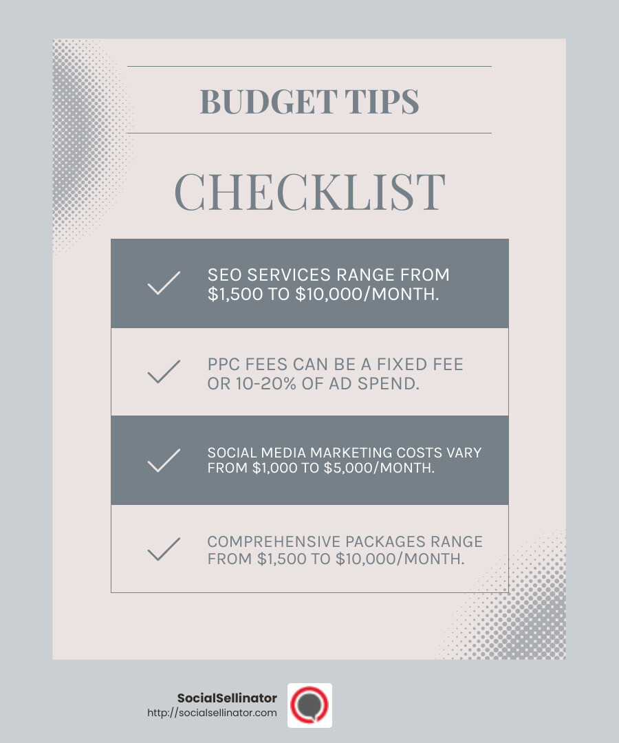 Budget Considerations for Digital Marketing - digital marketing agency San Jose, CA infographic checklist-light-blue-grey