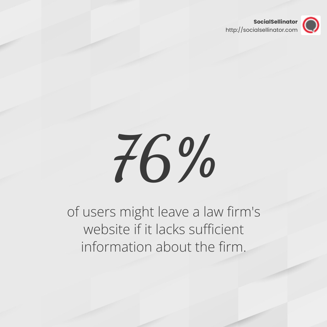 76% of users might leave a law firm's website if it lacks sufficient information about the firm - search engine optimization agency san diego infographic simple-stat-light 76% of users might leave a law firm's website if it lacks sufficient information about the firm - search engine optimization agency san diego infographic simple-stat-light