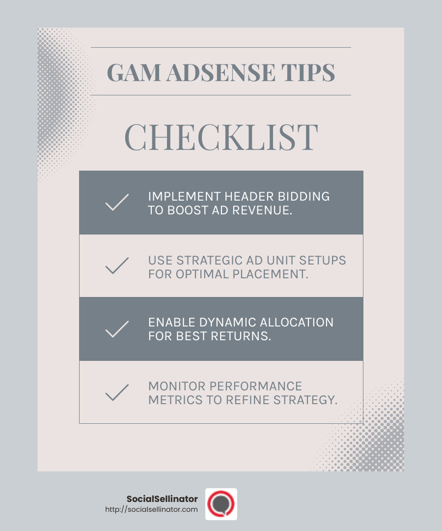 Implement Header Bidding - google ad manager adsense infographic checklist-light-blue-grey