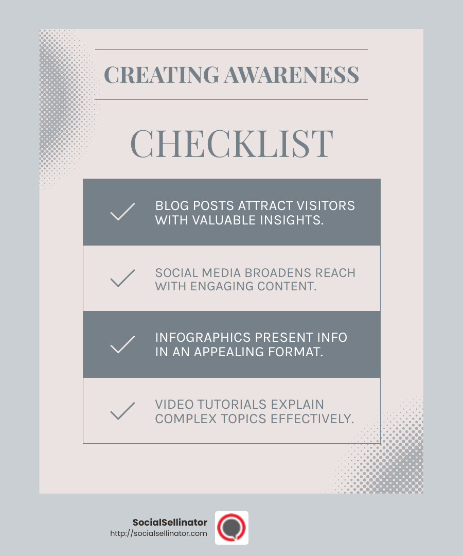 IBM effectively uses hashtags like #blockchain to tap into existing online communities and spread awareness about their innovations. - awareness consideration conversion infographic checklist-light-blue-grey