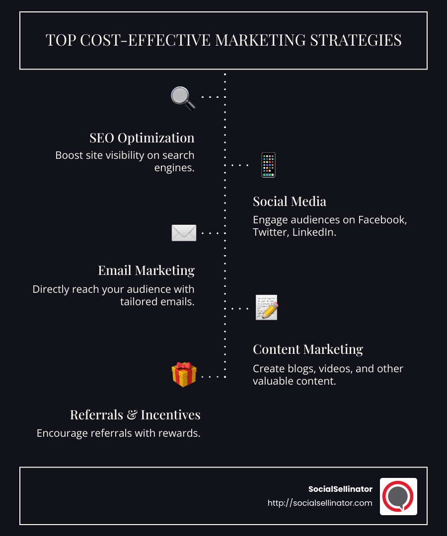 Infographic on Cost-Effective Marketing Strategies - Cost-effective marketing strategies infographic infographic-line-5-steps-dark